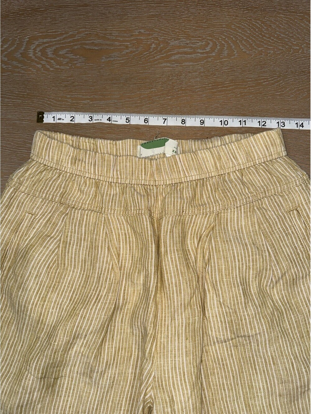 Anthropologie Linen Yellow Striped Pants 26.5" Embroidered SIZE XS Beach Summer - Picture 8 of 8